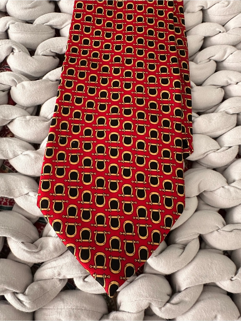 Vintage Crooks & Creed silk Red Patterned Men's Tie with equestrian motif